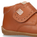 TAN color OKAA FLEX kids Bootie shoes laceless and with toe cap.