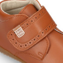 TAN color OKAA FLEX kids Bootie shoes laceless and with toe cap.