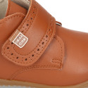 TAN color OKAA FLEX kids Bootie shoes laceless and with toe cap.