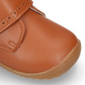 TAN color OKAA FLEX kids Bootie shoes laceless and with toe cap.