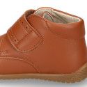 TAN color OKAA FLEX kids Bootie shoes laceless and with toe cap.