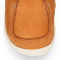 New Kids Bootie OKAA FLEX shoes with Wallabee design and with side zipper closure.