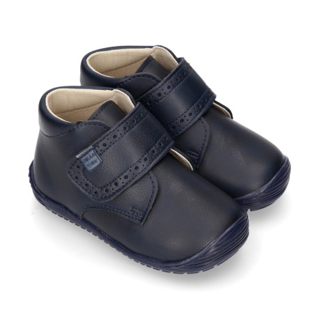 NAVY BLUE color OKAA FLEX kids Bootie shoes laceless and with toe cap.