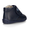 NAVY BLUE color OKAA FLEX kids Bootie shoes laceless and with toe cap.