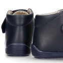 NAVY BLUE color OKAA FLEX kids Bootie shoes laceless and with toe cap.