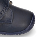 NAVY BLUE color OKAA FLEX kids Bootie shoes laceless and with toe cap.