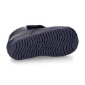 NAVY BLUE color OKAA FLEX kids Bootie shoes laceless and with toe cap.