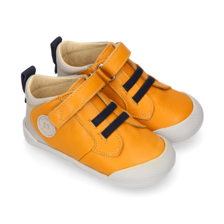 BLANDITOS kids ankle sneakers laceless in soft MUSTARD nappa leather.