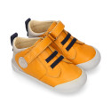 BLANDITOS kids ankle sneakers laceless in soft MUSTARD nappa leather.