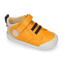 BLANDITOS kids ankle sneakers laceless in soft MUSTARD nappa leather.