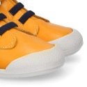 BLANDITOS kids ankle sneakers laceless in soft MUSTARD nappa leather.