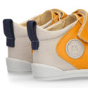 BLANDITOS kids ankle sneakers laceless in soft MUSTARD nappa leather.