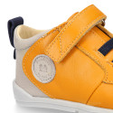 BLANDITOS kids ankle sneakers laceless in soft MUSTARD nappa leather.