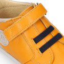 BLANDITOS kids ankle sneakers laceless in soft MUSTARD nappa leather.