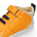 BLANDITOS kids ankle sneakers laceless in soft MUSTARD nappa leather.