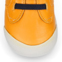 BLANDITOS kids ankle sneakers laceless in soft MUSTARD nappa leather.