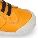 BLANDITOS kids ankle sneakers laceless in soft MUSTARD nappa leather.