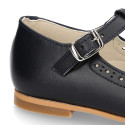 Girl T-Strap Mary Jane shoes in NAPPA leather with perforated design.