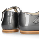 Girl T-Strap Mary Jane shoes in PATENT NAPPA leather with perforated design.