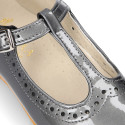 Girl T-Strap Mary Jane shoes in PATENT NAPPA leather with perforated design.