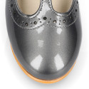 Girl T-Strap Mary Jane shoes in PATENT NAPPA leather with perforated design.