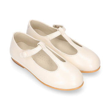 Girl T-Strap Mary Jane shoes in PORCELAIN NAPPA leather.
