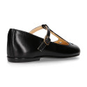 Girl T-BAR Mary Jane shoes in BLACK Nappa leather with petals design.