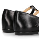 Girl T-BAR Mary Jane shoes in BLACK Nappa leather with petals design.