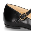 Girl T-BAR Mary Jane shoes in BLACK Nappa leather with petals design.