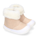 Kids Bootie OKAA FLEX shoes with faux fur neck design and with side zipper closure.