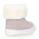 Kids Bootie OKAA FLEX shoes with faux fur neck design and with side zipper closure.