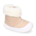 Kids Bootie OKAA FLEX shoes with faux fur neck design and with side zipper closure.