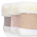 Kids Bootie OKAA FLEX shoes with faux fur neck design and with side zipper closure.