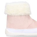 Kids Bootie OKAA FLEX shoes with faux fur neck design and with side zipper closure.