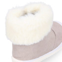 Kids Bootie OKAA FLEX shoes with faux fur neck design and with side zipper closure.