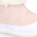 Kids Bootie OKAA FLEX shoes with faux fur neck design and with side zipper closure.