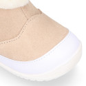 Kids Bootie OKAA FLEX shoes with faux fur neck design and with side zipper closure.