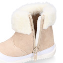 Kids Bootie OKAA FLEX shoes with faux fur neck design and with side zipper closure.