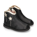Nappa leather girl ankle boot shoes with laminated STARS design.