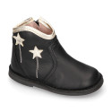 Nappa leather girl ankle boot shoes with laminated STARS design.