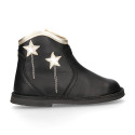 Nappa leather girl ankle boot shoes with laminated STARS design.