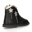 Nappa leather girl ankle boot shoes with laminated STARS design.