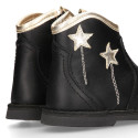 Nappa leather girl ankle boot shoes with laminated STARS design.