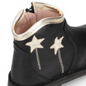 Nappa leather girl ankle boot shoes with laminated STARS design.