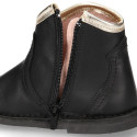 Nappa leather girl ankle boot shoes with laminated STARS design.