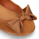 TAN Suede leather little Girl Mary Jane shoes with buckle fastening and BOW.