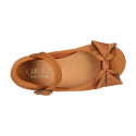 TAN Suede leather little Girl Mary Jane shoes with buckle fastening and BOW.