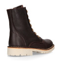 BIKER style Nappa leather kids boots with zipper closure and laces in brown color.