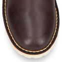 BIKER style Nappa leather kids boots with zipper closure and laces in brown color.