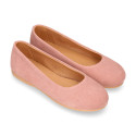 Suede leather Girl Ballet flat shoes to dress.